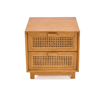 Nachtkastje Harmony – teakhout/rattan, naturel, 51x48x48 cm