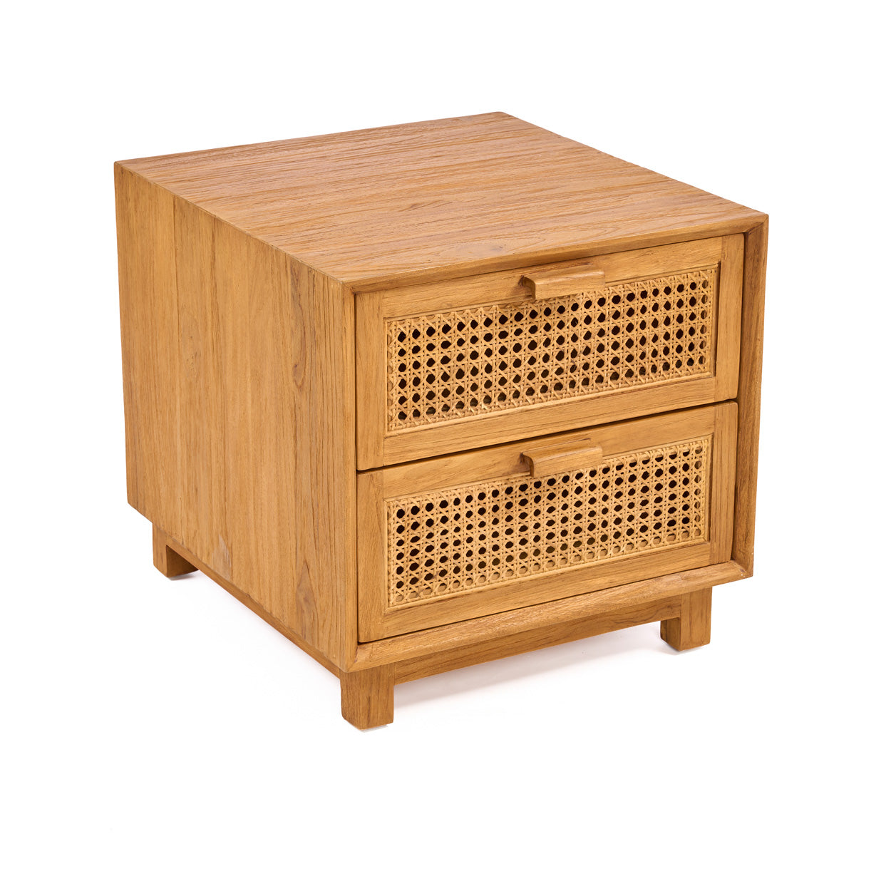 Nachtkastje Harmony – teakhout/rattan, naturel, 51x48x48 cm