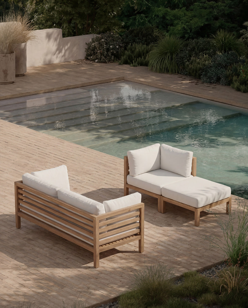 Modulaire Hoekbank Gerecycled Teakhout Naturel Wit 80x80x70 cm