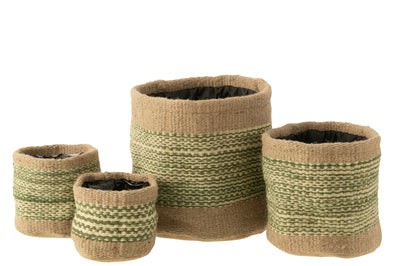 Basket Round+Band Jute Natural/Green Large