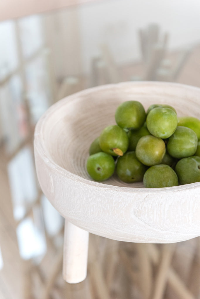 Bowl On Tripod Paulownia Wood White