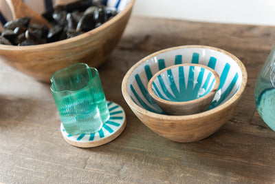 Bowl Rays Mango Wood Blue/White Extra Small Assortment Of 2