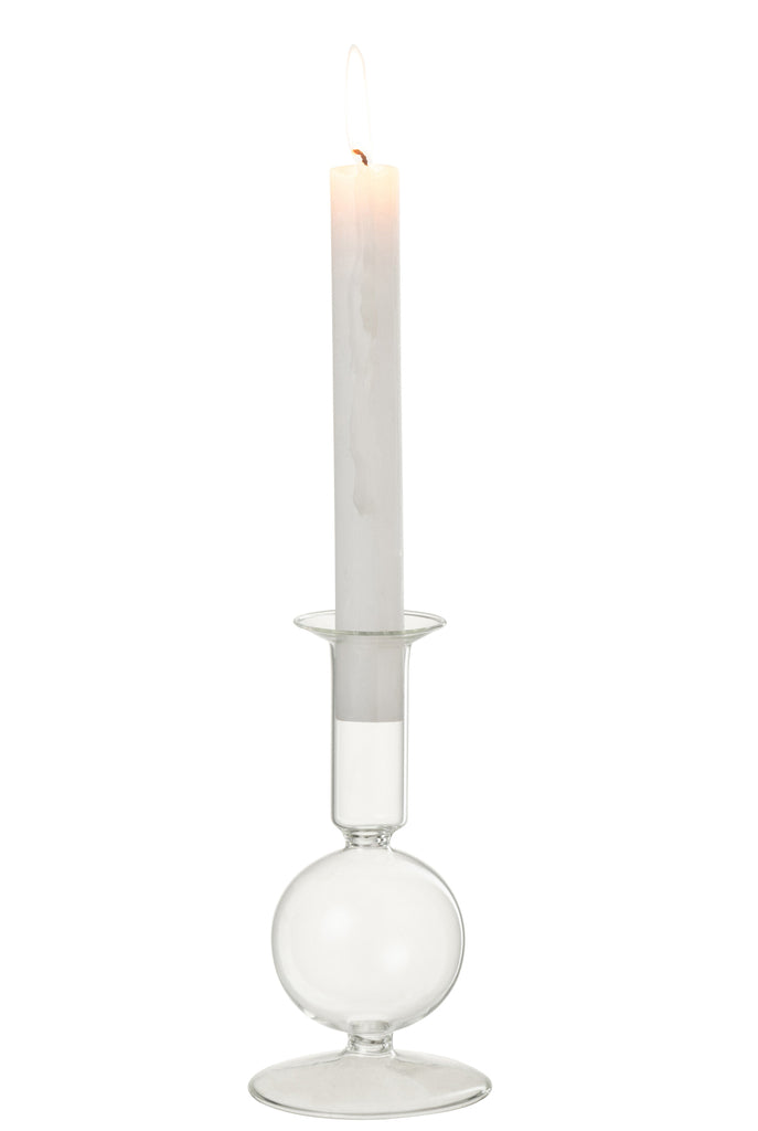 Candle Holder 1 Orb Glass Transparent Small