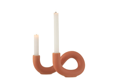 Candle Holder Torsion 2Candle Ceramic Orange