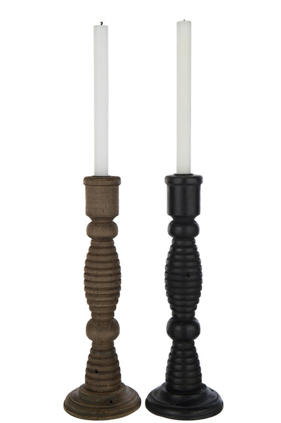 Candle Holder Flin Pinewood/Iron Black/Brown Assortment Of 2