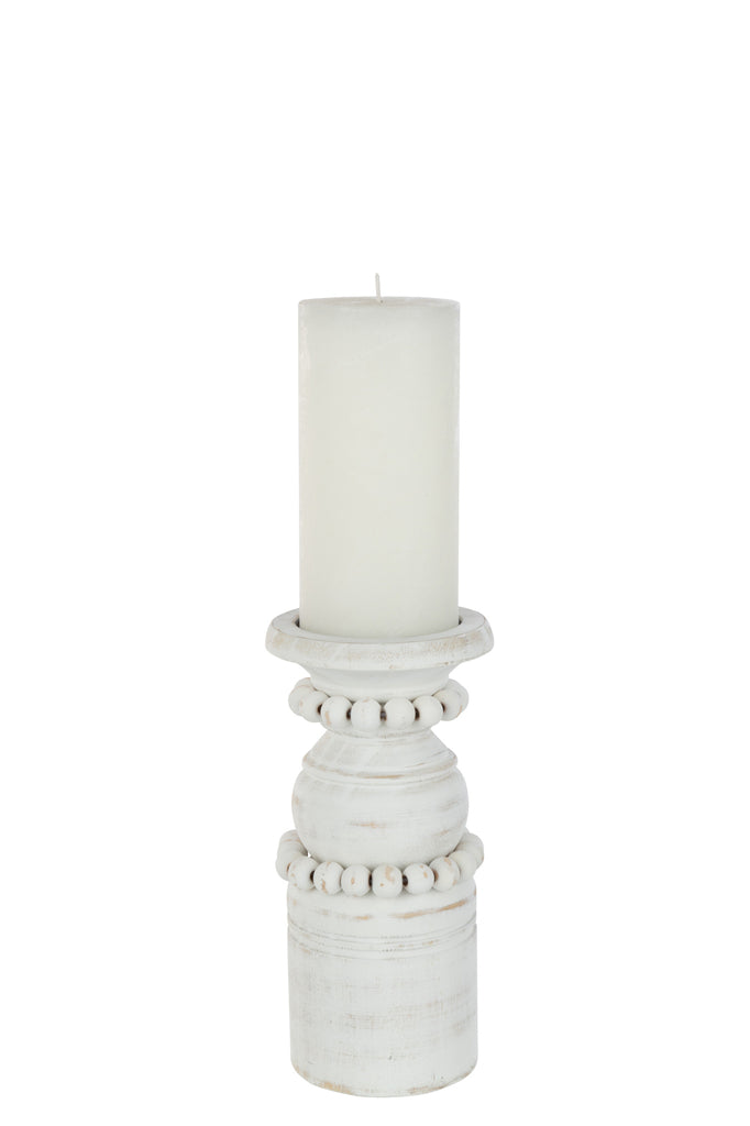 Candle Holder Pila Pinewood/Metal White Small