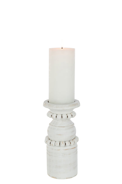 Candle Holder Pila Pinewood/Metal White Small