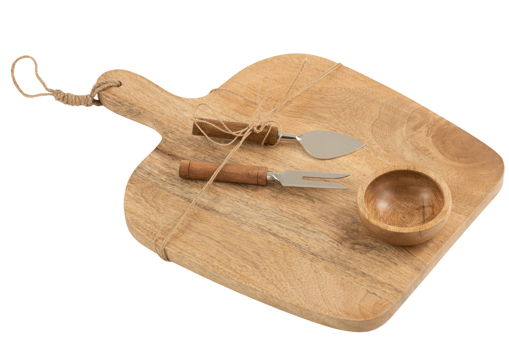 Cheese Board+Knife+Bowl Mango Wood Natural/White