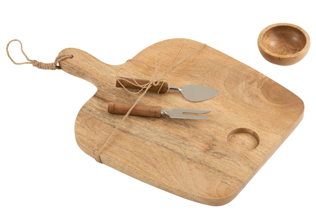 Cheese Board+Knife+Bowl Mango Wood Natural/White