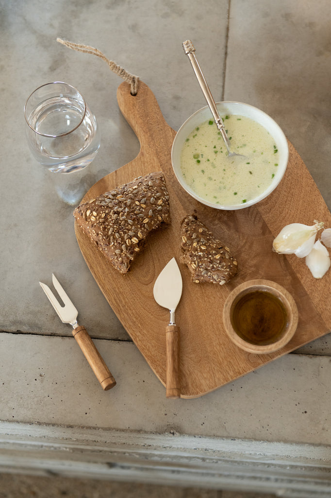 Cheese Board+Knife+Bowl Mango Wood Natural/White