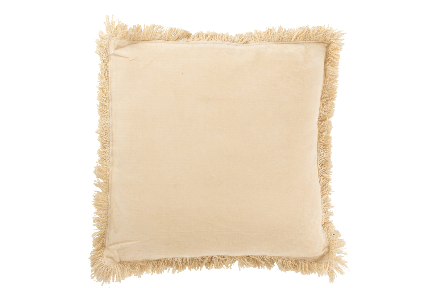 CUSHION FRINGE COTTON VELVET BEIGE