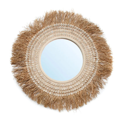 Der Raffia Cowrie Spiegel - Naturweiß