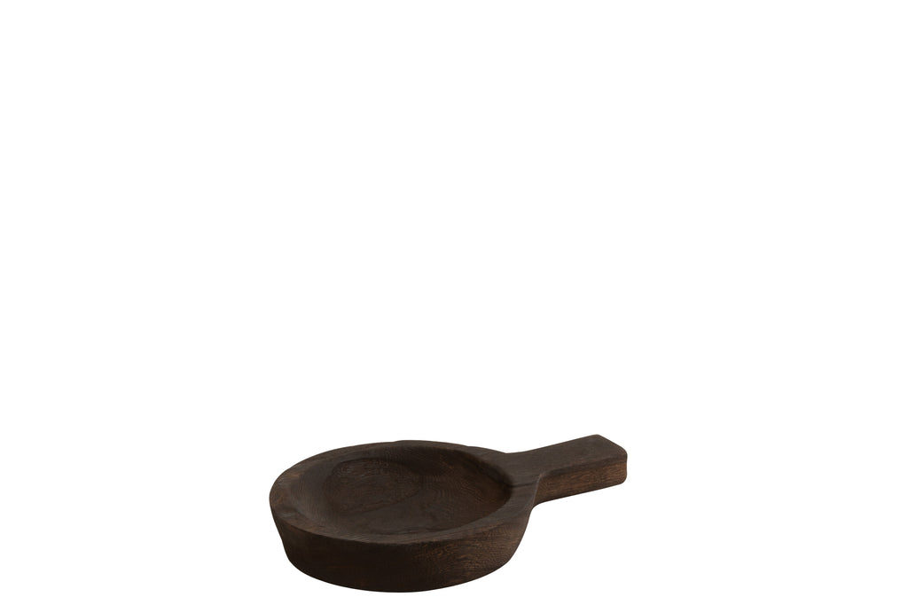 Dish Round Handle Paulownia Wood Dark Brown Small