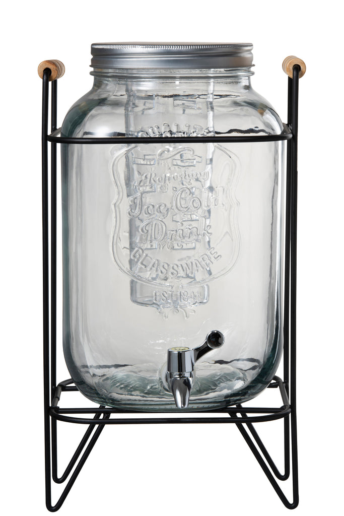 Drink Dispenser On Rack Round Glass/Metal Transparent/Grey