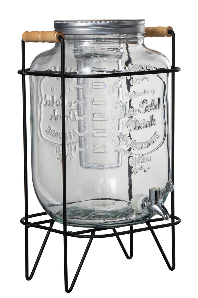 Drink Dispenser On Rack Round Glass/Metal Transparent/Grey