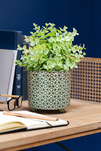 FLOWERPOT FLOWER CERAMIC GREEN MEDIUM