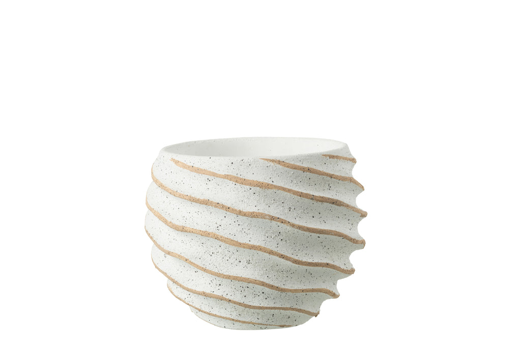 Flowerpot Stripe Ceramic White/Beige Medium