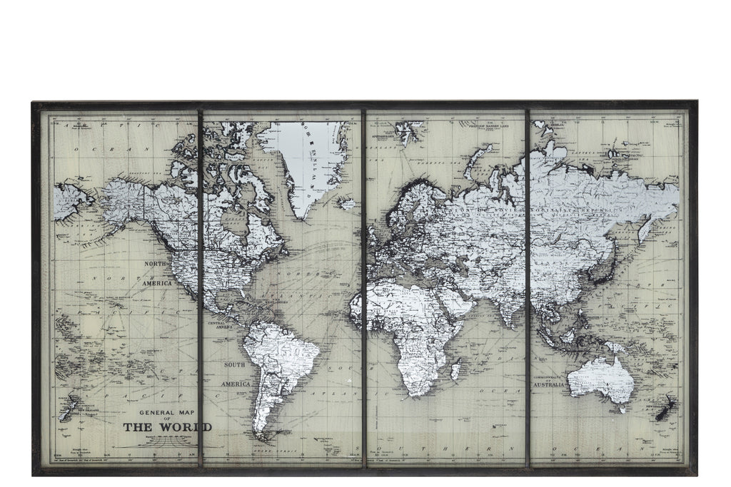 Frame World Map Glass Grey