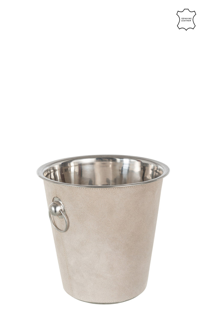 Ice Bucket Round Leather Beige