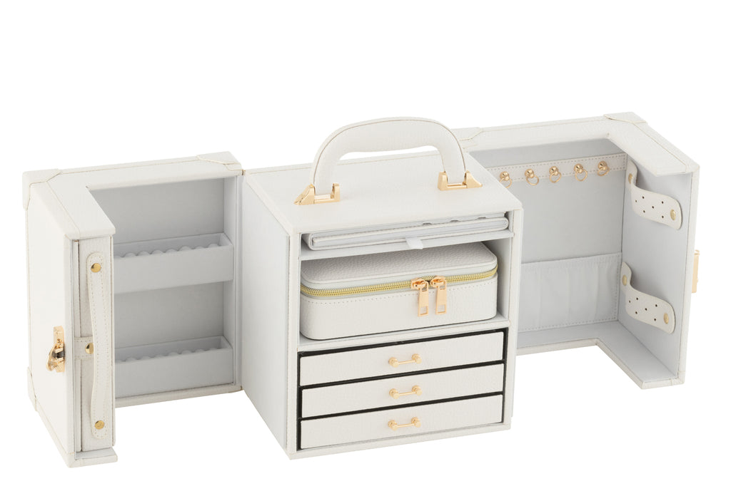 Jewellery Case With Handle Artificial Leather White