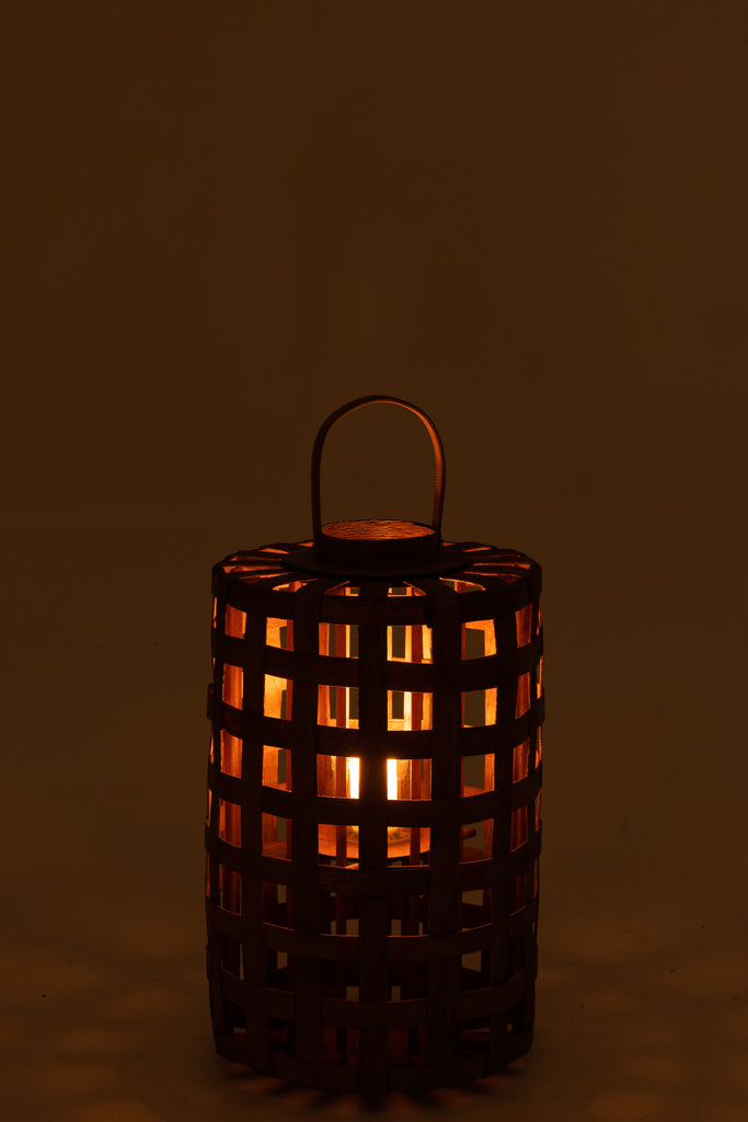 Lantern Cylinder Poplar Wood Brown