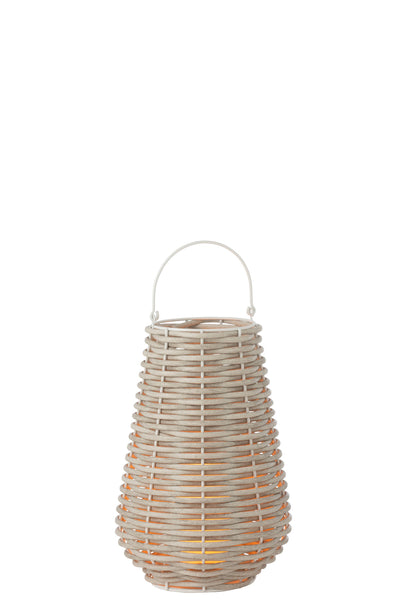 Lantern Woven Led Plastic White Small