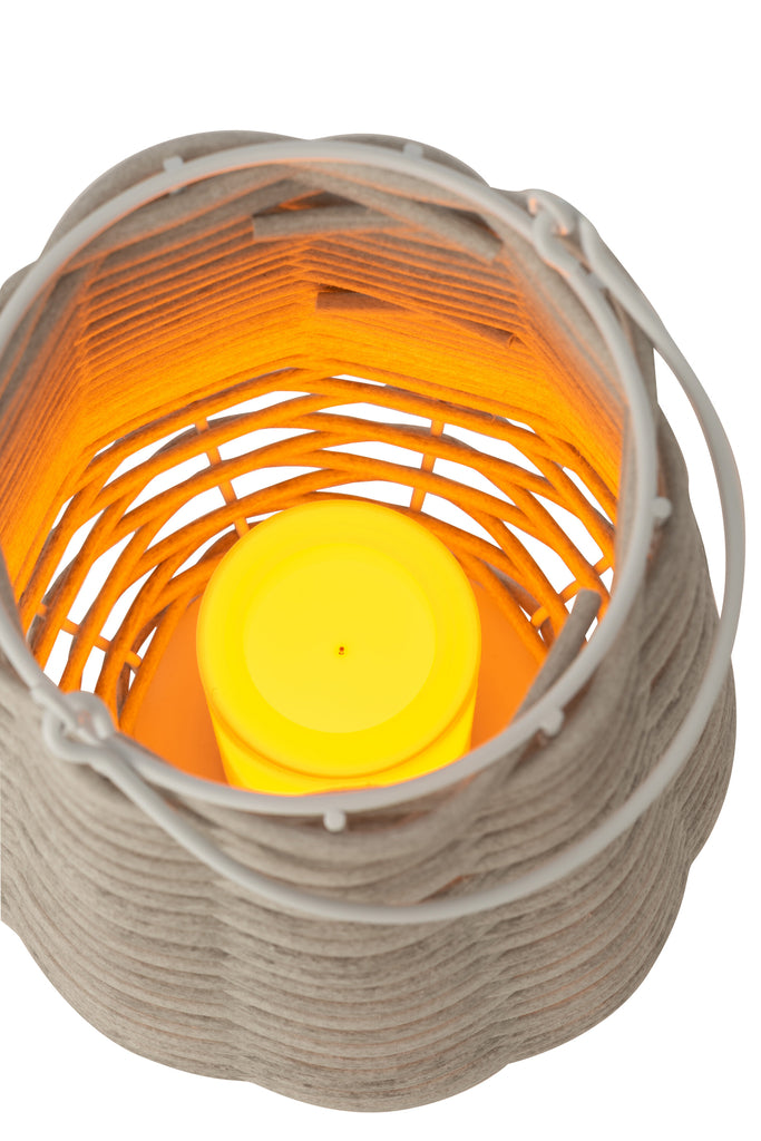 Lantern Woven Led Plastic White Small