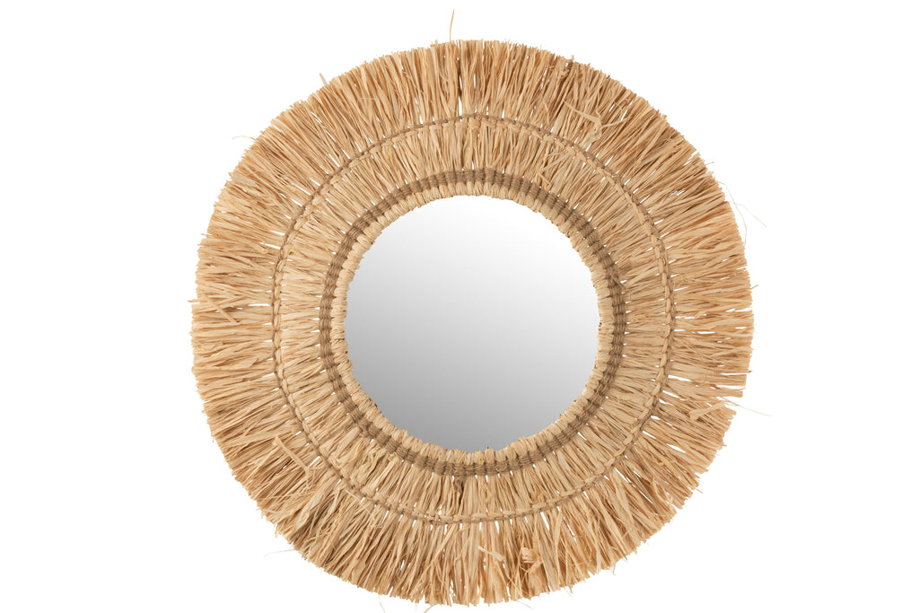 Mirror Hanging Round Reed Raffia Natural