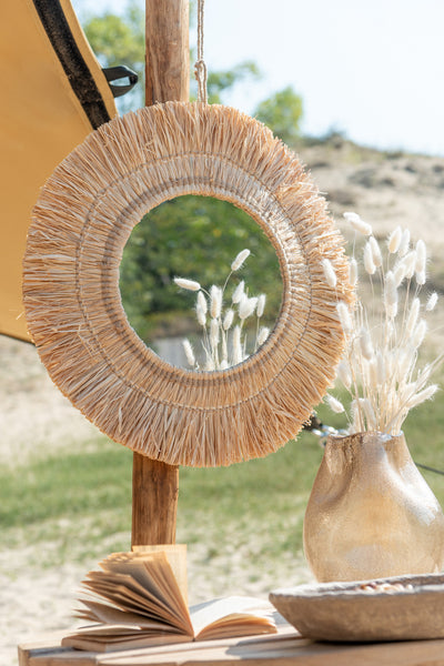 Mirror Hanging Round Reed Raffia Natural