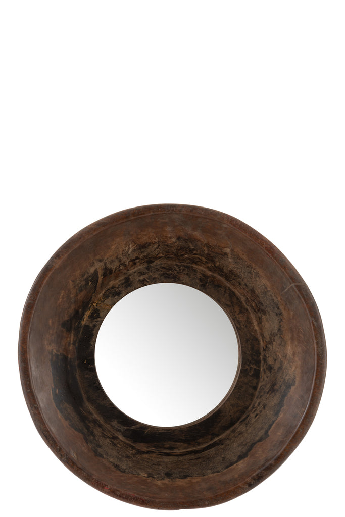 Mirror Round Bowl Shaped Recycled Wood Brown