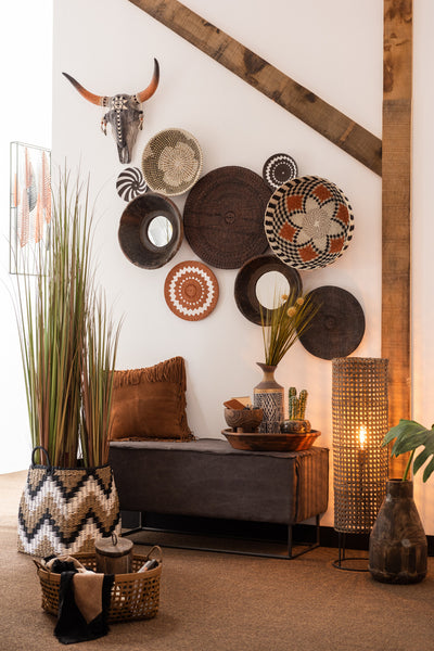 Mirror Round Bowl Shaped Recycled Wood Brown