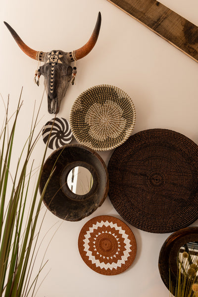 Mirror Round Bowl Shaped Recycled Wood Brown