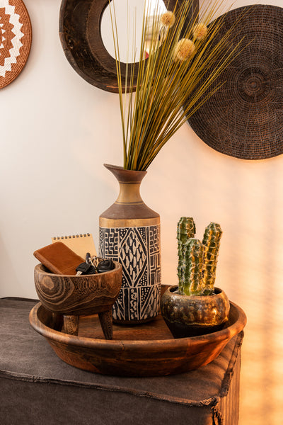 Mirror Round Bowl Shaped Recycled Wood Brown