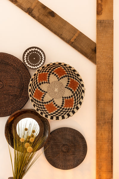 Mirror Round Bowl Shaped Recycled Wood Brown