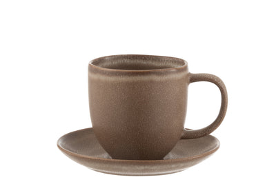 Tasse+Untersetzer Louise Keramik Cognac