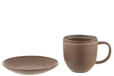 Tasse+Untersetzer Louise Keramik Cognac