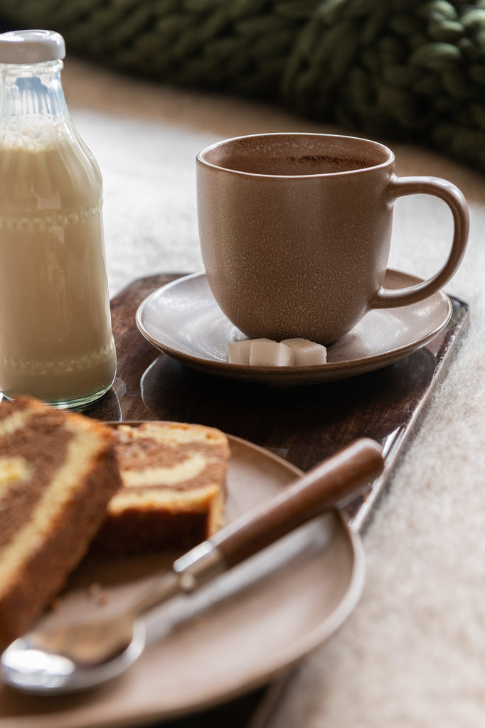 Tasse+Untersetzer Louise Keramik Cognac