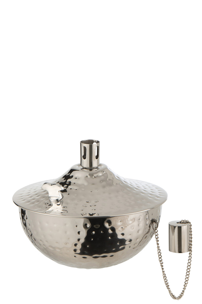 Oil Lamp Table Roma Hammered Stainless Steel Silver