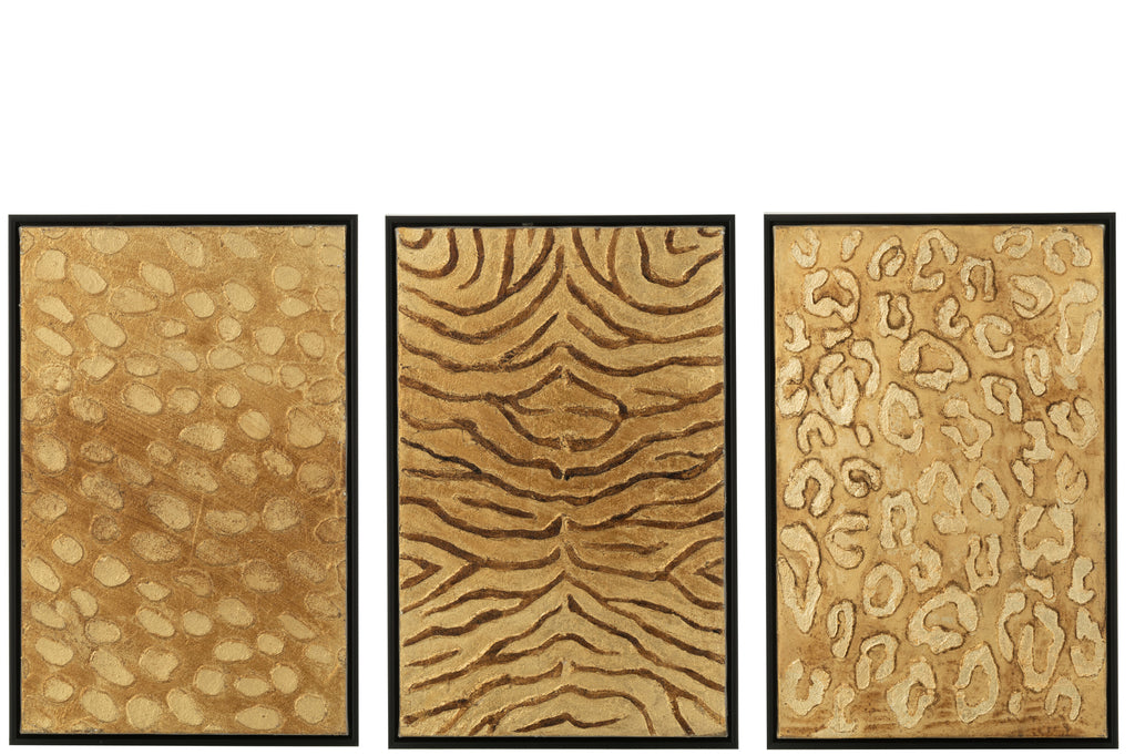 Painting Animal Printing Wood/Canvas Black/Gold Assortment Of Three