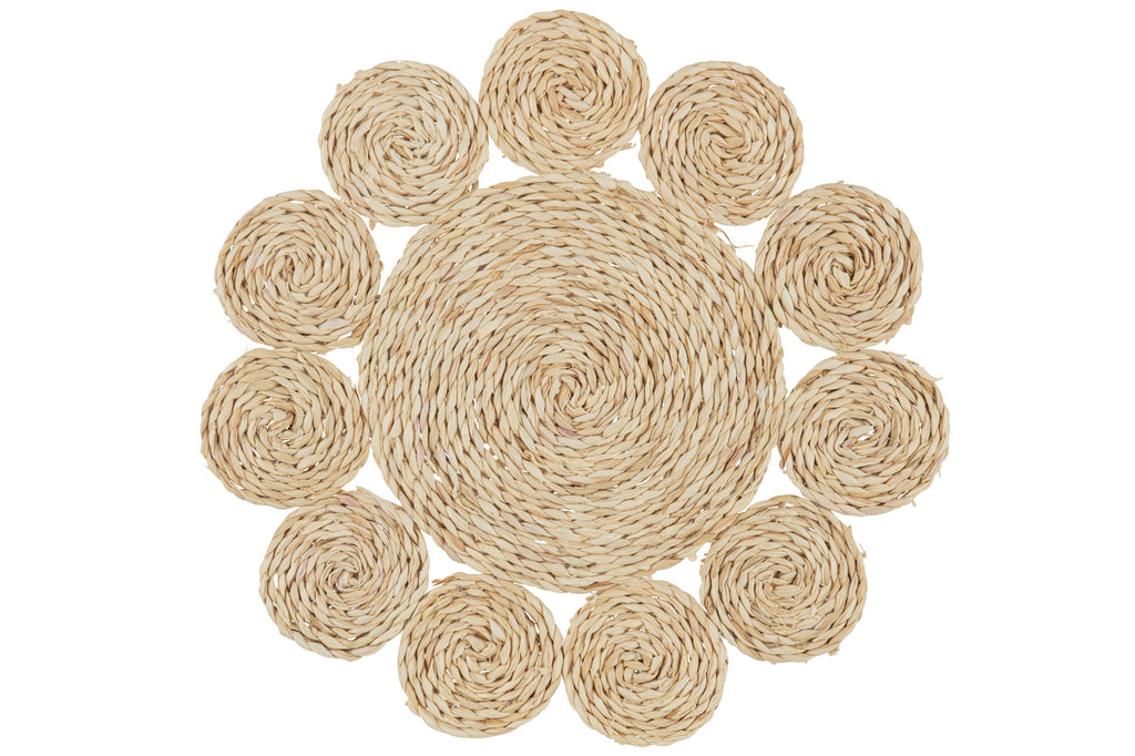 Placemat Round Flower Cornhusk Natural