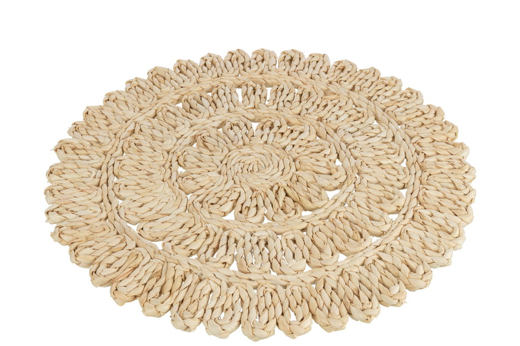 Placemat Round Flower+Circles Corn Husk Natural