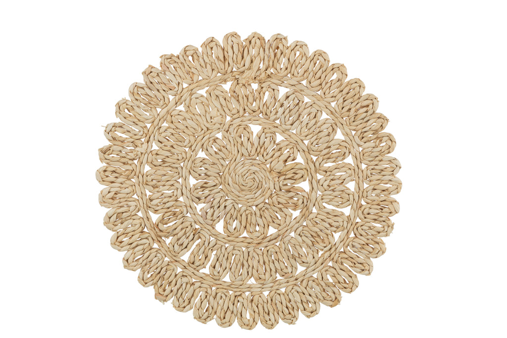 Placemat Round Flower+Circles Corn Husk Natural