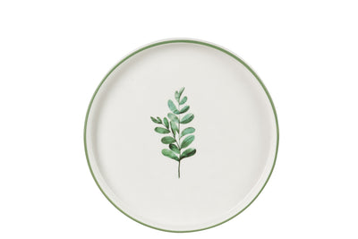 Plate Low Eucalyptus Porcelain White/Green Small