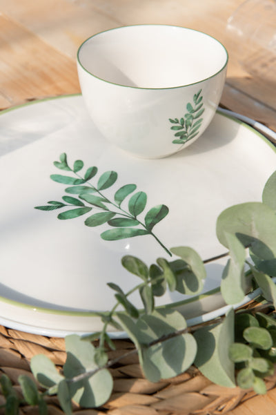 Plate Low Eucalyptus Porcelain White/Green Small