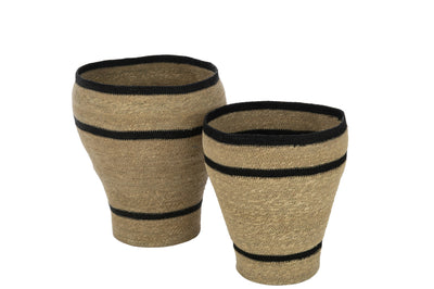 Set Of 2 Baskets Round Striped Marie Seagrass Natural