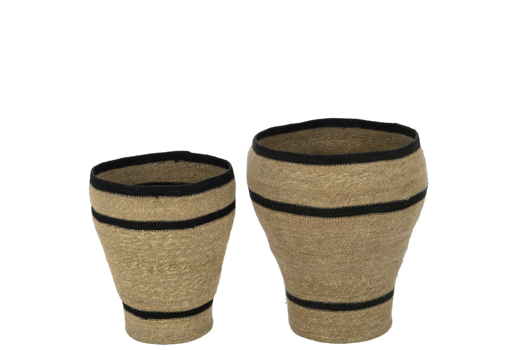 Set Of 2 Baskets Round Striped Marie Seagrass Natural