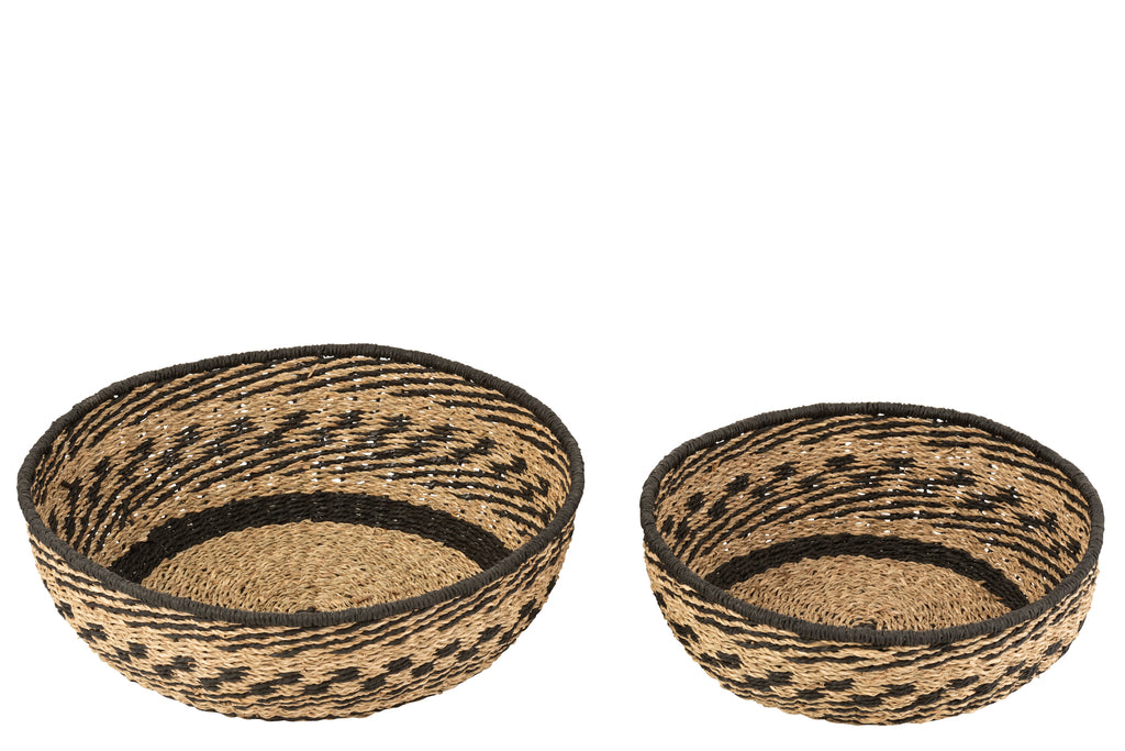 Set Of 2 Basket Low Seagrass Natural/Black