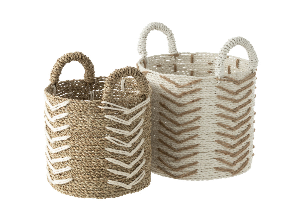 Set Of 2 Baskets Chevron Raffia White/Natural