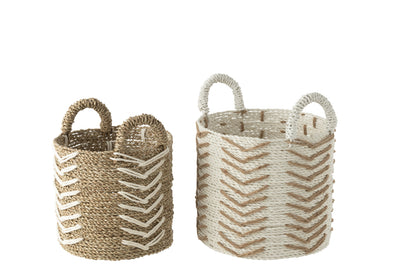 Set Of 2 Baskets Chevron Raffia White/Natural