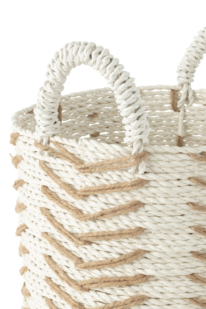 Set Of 2 Baskets Chevron Raffia White/Natural